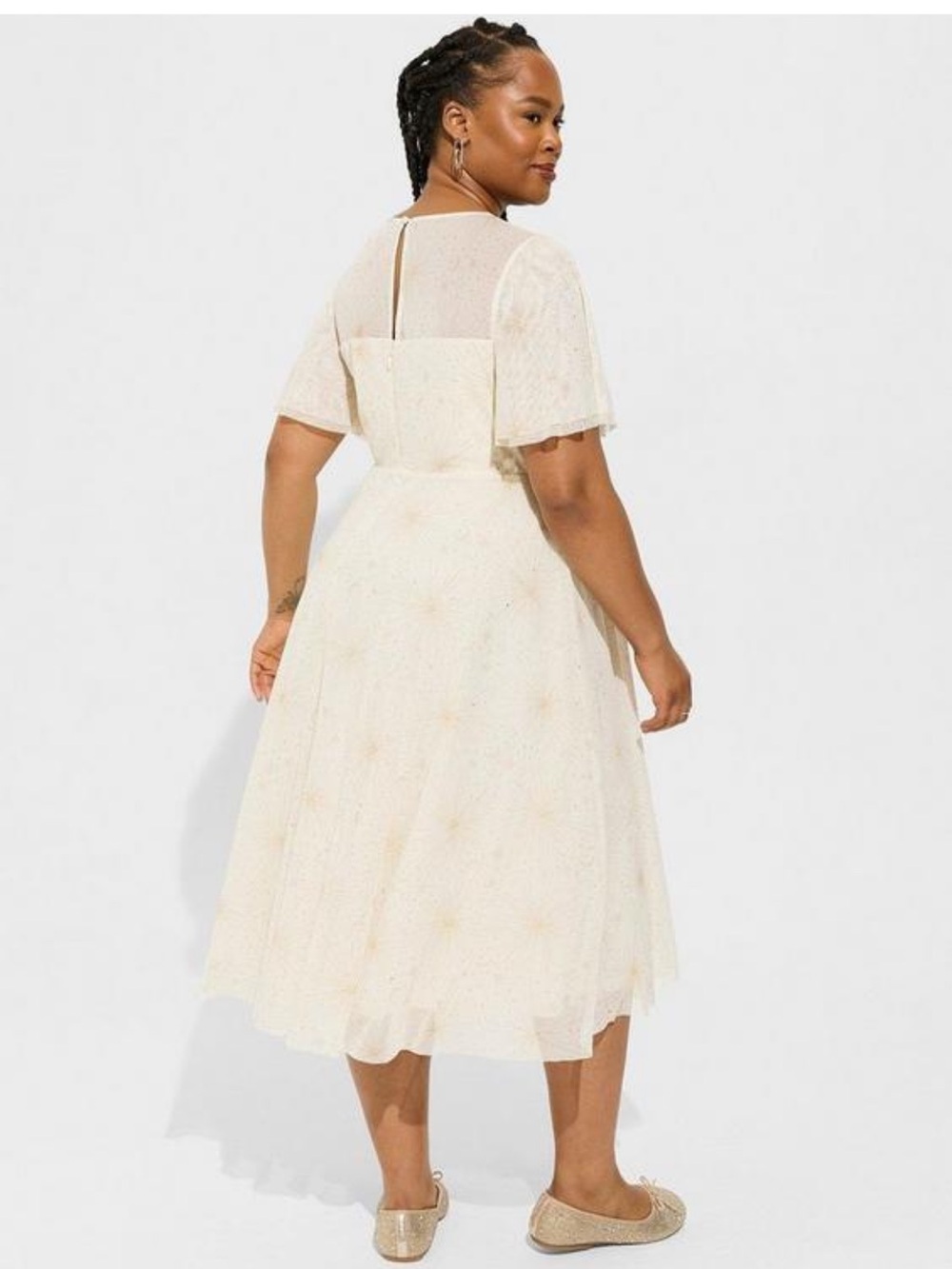 torrid Cream V‑Neck Midi Dress with Flutter Sleeves - Picture 3 of 5